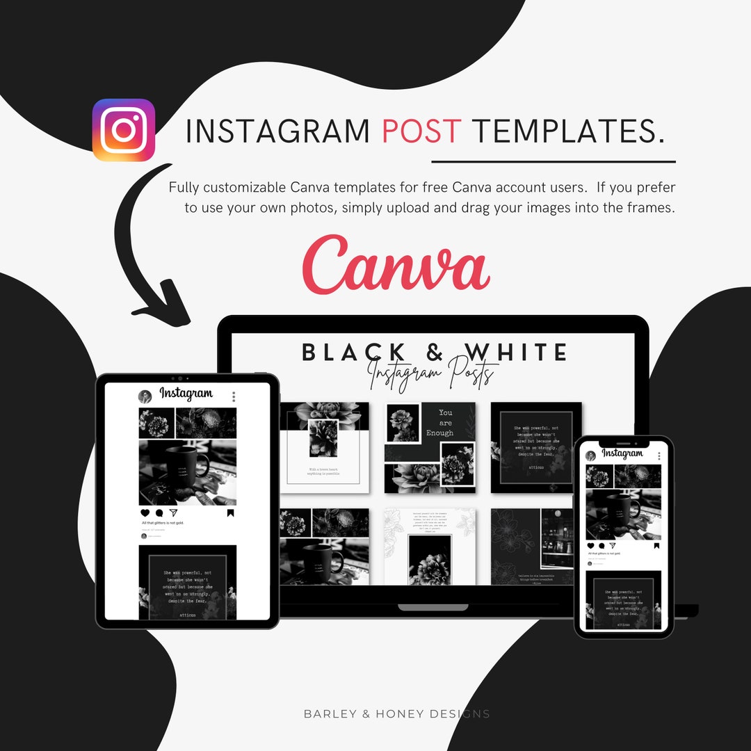 Instagram Posts, INSTANT DOWNLOAD, Canva Template, Black and White - Etsy