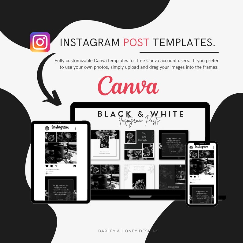 Instagram Posts, INSTANT DOWNLOAD, Canva Template, Black and White - Etsy