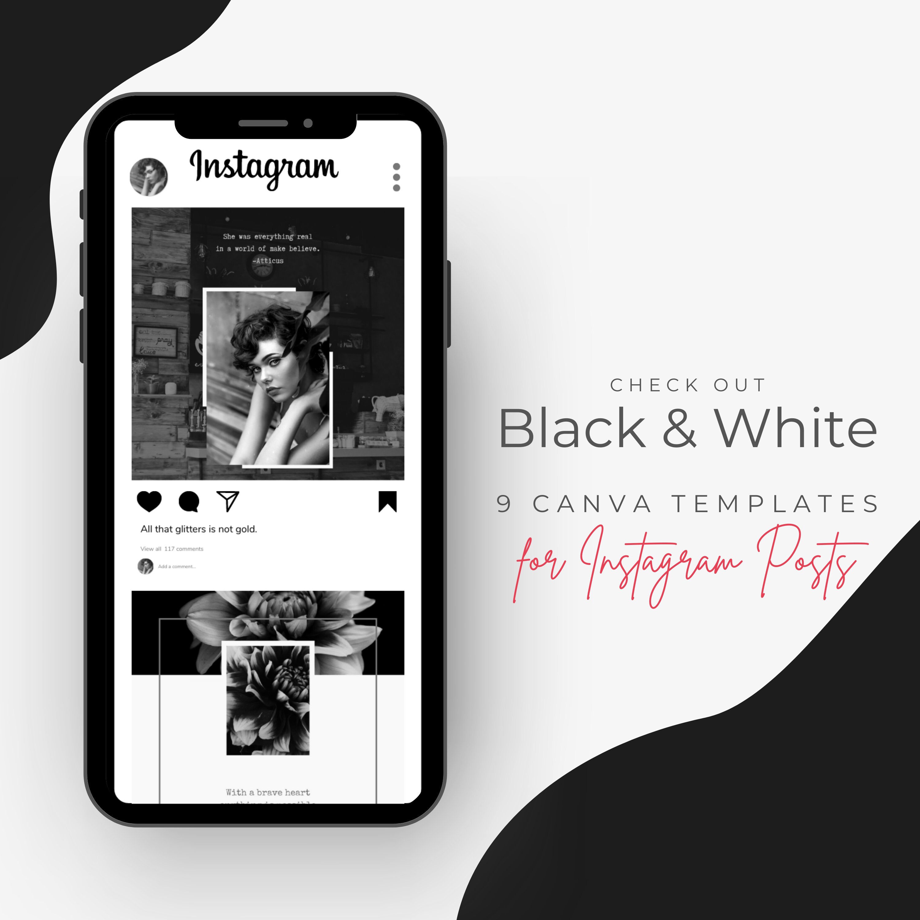 Instagram Posts, INSTANT DOWNLOAD, Canva Template, Black and White - Etsy