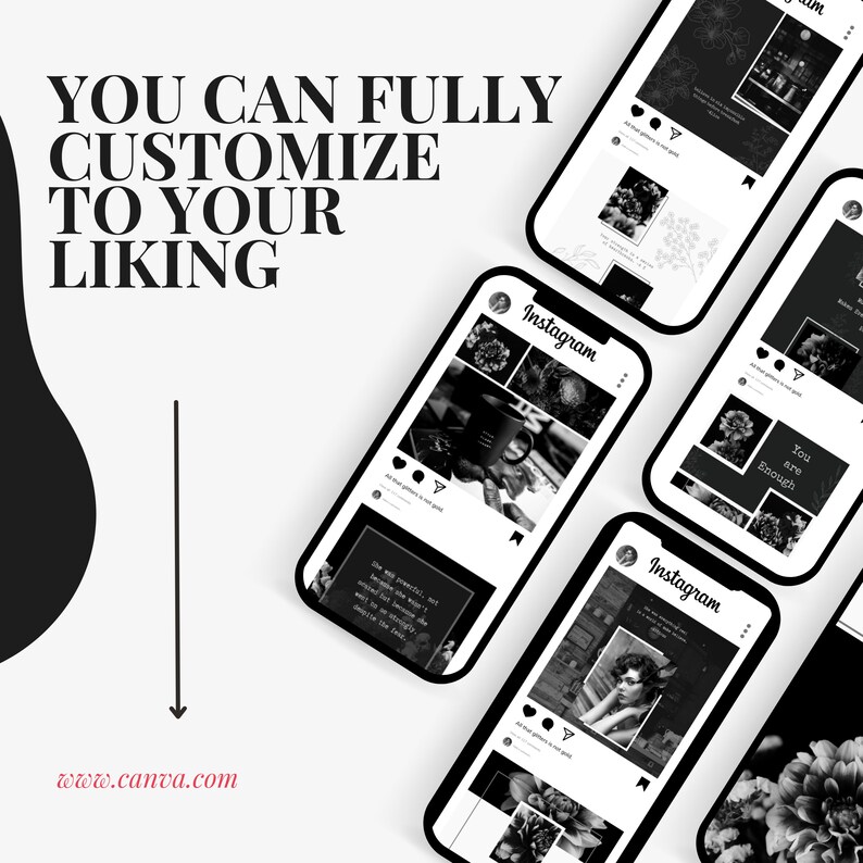 Instagram Posts, INSTANT DOWNLOAD, Canva Template, Black and White - Etsy