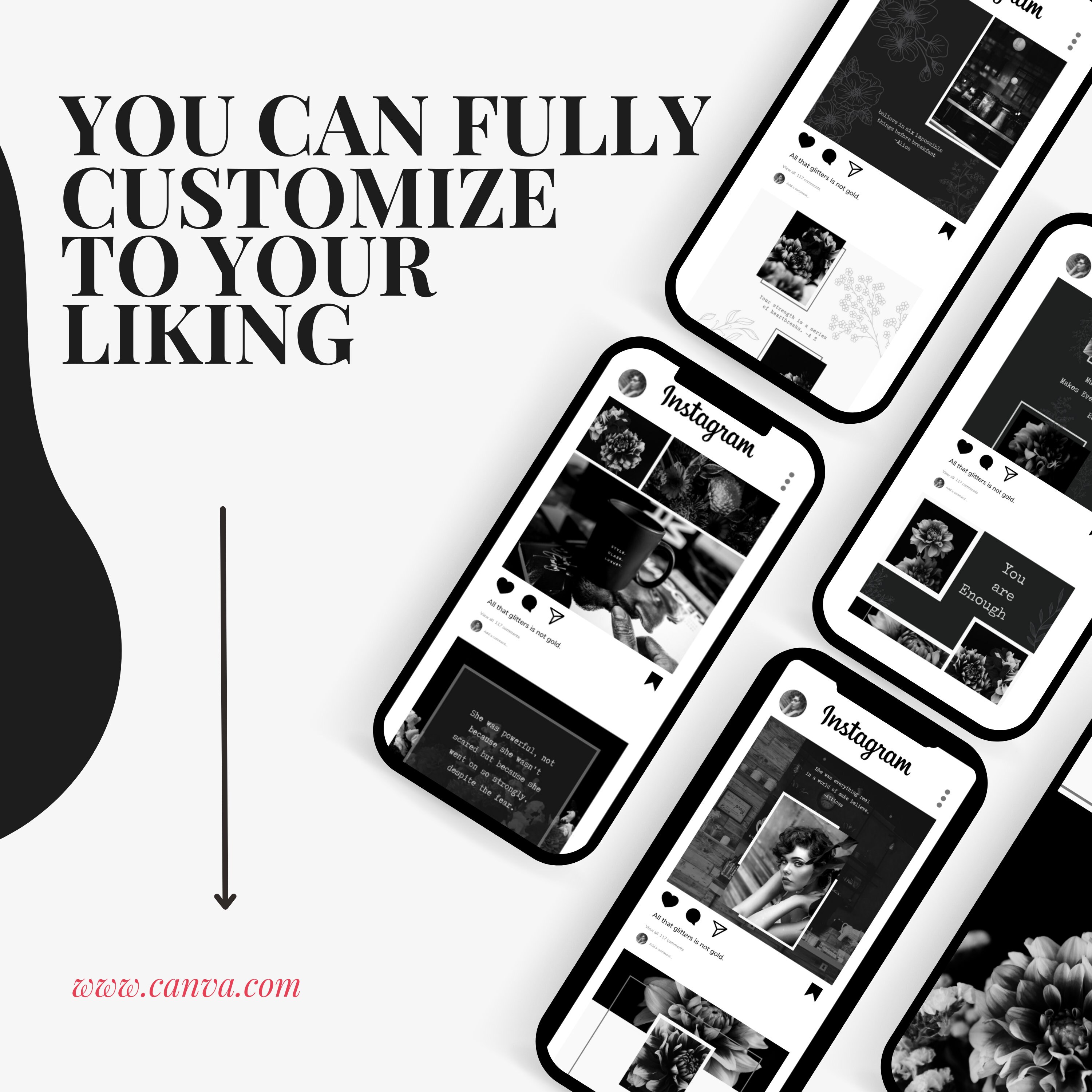 Instagram Posts, INSTANT DOWNLOAD, Canva Template, Black and White - Etsy