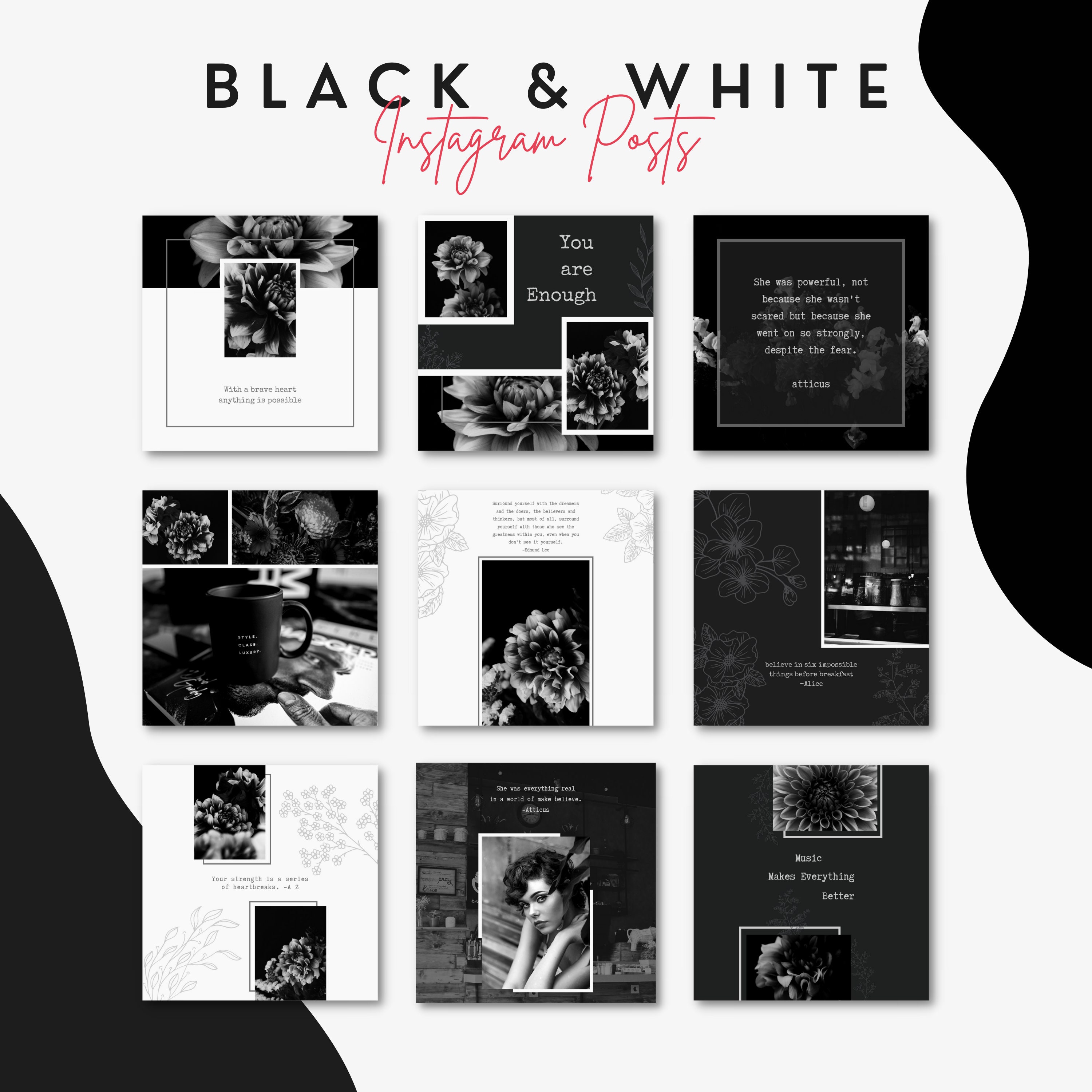 Instagram Posts, INSTANT DOWNLOAD, Canva Template, Black and White - Etsy