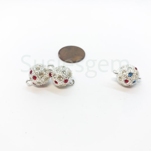 Magnetic Clasp with rhinestones. Multi color Rhinestone Ball Clasp. Lead Nickel Free. Jewelry making. Rhinestone connector