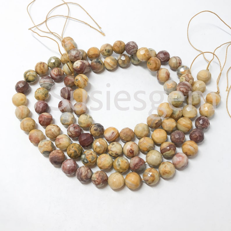 Crazy lace agate faceted round beads 8mm, Mexican Crazy lace agate, Full strand 16'' image 2