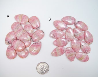 Pink Rhodochrosite flat pear beads18x30mm,20x30mm. Genuine gemstone beads. One pair