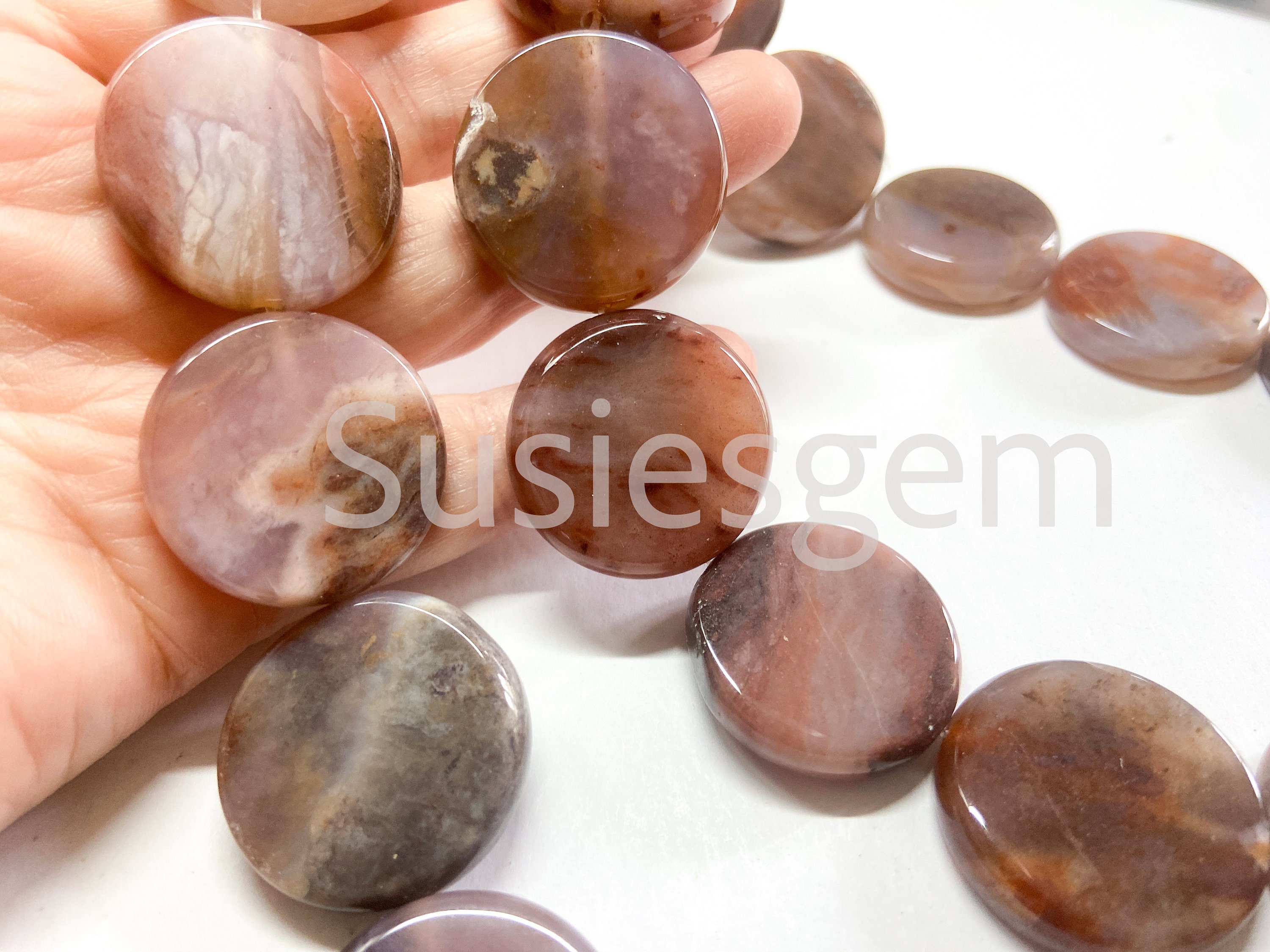 Purple Ocean Jasper Coin 28 Mm. Natural Gemstone Beads. Large Hole. 16 ...