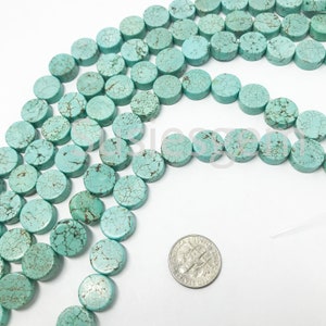 Blauw turquoise muntkralen 5x12mm. Blauwe howliet turquoise munt edelsteen. Rustieke natuurlijke kralen 16&#39;&#39;
