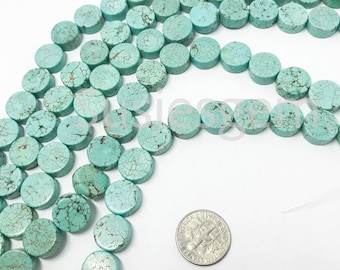 Blue turquoise coin beads 5x12mm. Blue Howlite turquoise coin gemstone. Rustic natural beads 16''