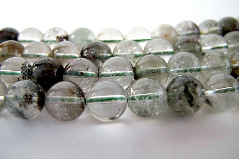 Green Garden quartz loose beads. 10mm Genuine Lodolite quartz Etsy