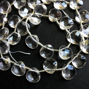 Rock crystal faceted heart beads. Genuine clear crystal teardrop beads. Designer stone. High quality