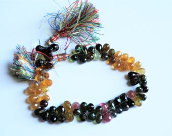 Multicolor tourmaline teardrop beads. Genuine faceted tourmaline beads.  8 inches. 75 beads