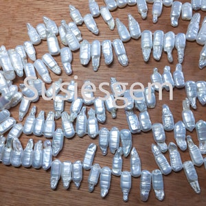 Süßwasserzuchtperlen Stickperlen, weiße Perlmuttperlen 8x18mm, oben gebohrt, Stickperlen