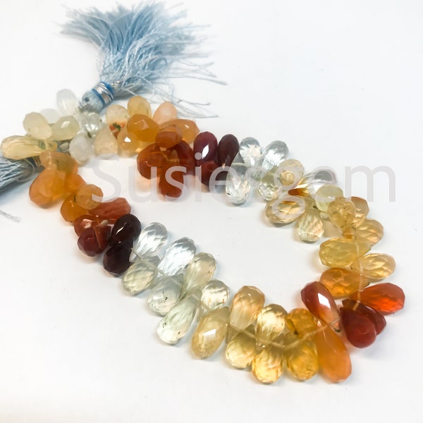 MEXICAN fire opal faceted teardrop beads. Genuine gemstone briolettes. DIY loose beads. Eight Pieces