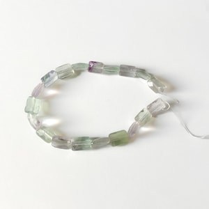 Natural fluorite faceted rectangle beads 7x10mm. Multicolor Fluorite beads. Natural gemstone beads. 8''