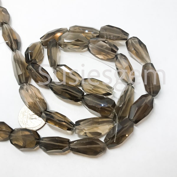 Natural smoky quartz faceted nuggets 25-30mm. Genuine gemstone beads. Jewelry making. Focal piece