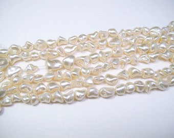 Mother of pearl freeform nugget beads. White Metallic Coated Pearl Shell 12mm freeform nugget beads 15''.