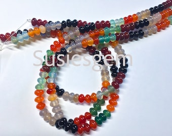 Natural Agate rondelle beads 5x8mm, Multi color gemstone beads, 8mm loose beads