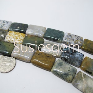 Natural Ocean Jasper rectangle beads. Multi Color Gemstone beads 18x25mm. Designer stone.  Four pieces