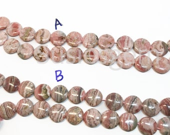 Pink Rhodochrosite coin beads 16mm. Genuine gemstone beads DIY loose beads 7.75&#39;5&#39;&#39;/15.5&#39;&#39; Vintage stock from 2000&#39;