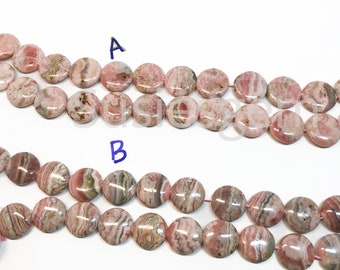 Pink Rhodochrosite coin beads 16mm. Genuine gemstone beads DIY loose beads 7.75'5''/15.5''