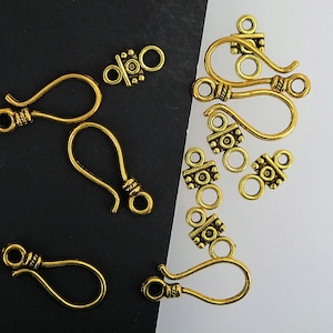 Antiqued Hook & Eye Clasps - Antique Tibetan Ornate Clasps - Gold or silver-Two sets