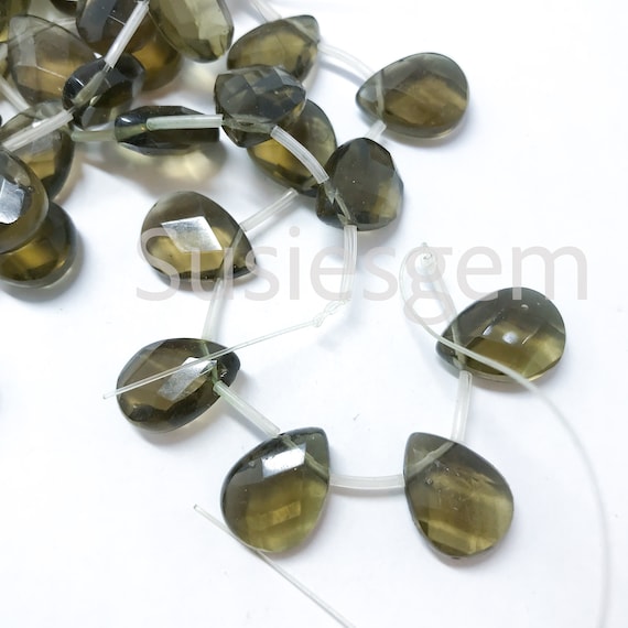 Smoky quartz faceted teardrop beads 12x16 mm.  Faceted teardrop beads, DIY loose beads. Ten beads