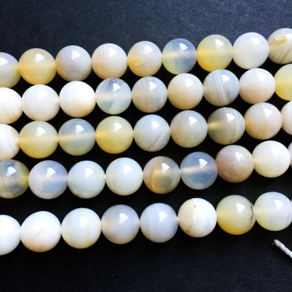 White Botswana agate round beads 8mm. Natural gemstone beads. DIY loose beads. On Sale