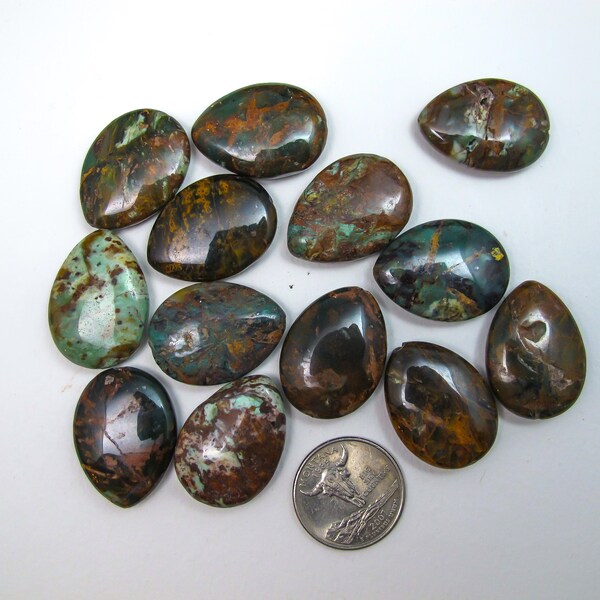 Chrysocolla Teardrop beads. Green-brown gemstone beads. Rustic. DIY loose beads