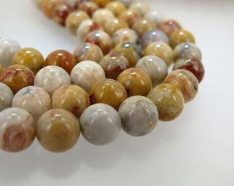 Laguna lace agate round beads, Crazy lace agate, 10mm/12mm Full strand gemstone beads 15.5''