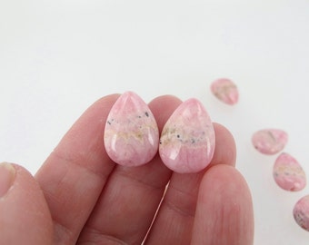 Pink Rhodochrosite flat pear beads 13x18mm. Genuine pink gemstone beads. Jewelry making