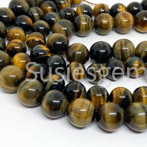 Yellow Blue tiger&#39;s eye round beads 10mm.  High-quality gemstone beads 16&#39;&#39;. Natural healing beads from old stock
