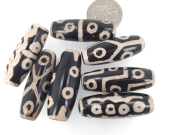 Cuenta cilíndrica de ágata Dzi tibetana: Piedra mística (15 x 40 mm)