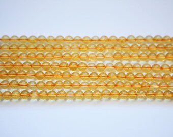 Echte Citrin runde Perlen 8mm. Natürliche Edelsteinperlen. Ganzer Strang 40 cm