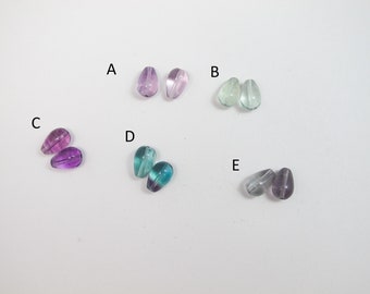 Multi color fluorite pear beads. Natural fluorite pear beads 8x12mm. Earring making.