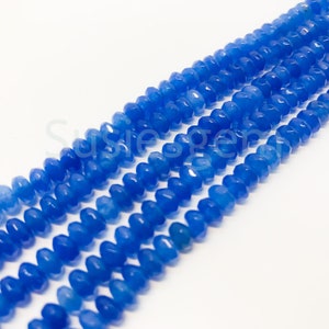 Blue jade faceted rondelle beads. 3x5mm spacer beads. Royal blue gemstone. DIY loose beads