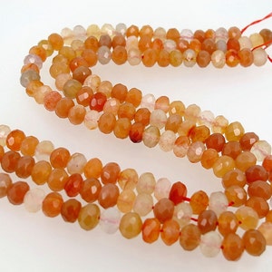 Natural carnelian faceted rondelle beads 5x8mm, spacer beads, High-quality gemstone beads, Full strand 15.25&#39;&#39;. Vintage stock from 1990&#39;