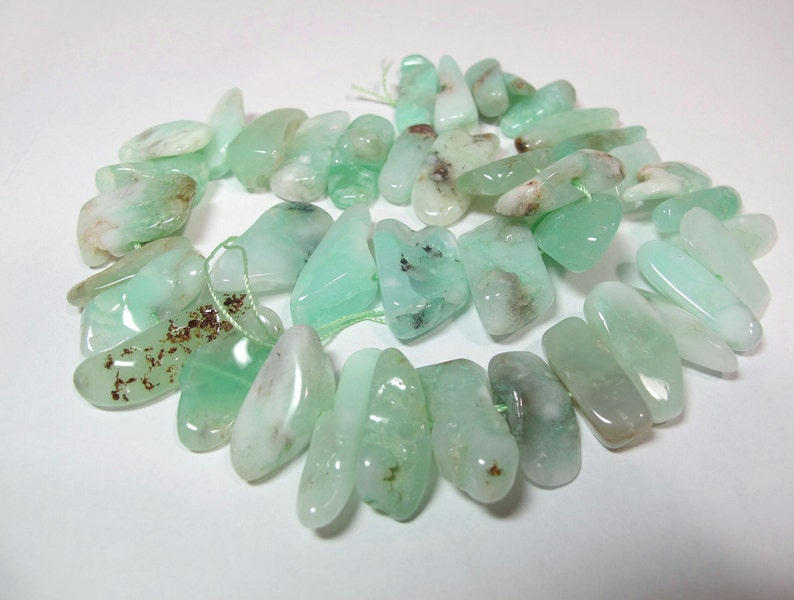 Chrysoprase long slabs Rustic Half strand Rare to found Green Chrysoprase freeform nuggets