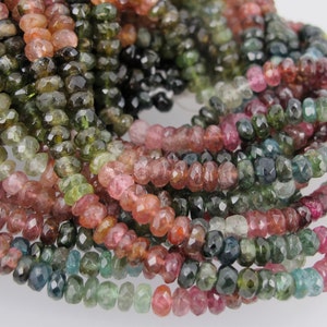 Tourmaline faceted rondelle beads 3x5mm. Multi color Tourmaline beads. Natural gemstone beads