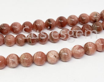 Argentina Rhodochrosite round beads. Genuine Rhodochrosite beads. 7mm-7.5mm. Semiprecious gemstone beads