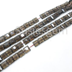 Natural Smoky Quartz Faceted Square Beads 8mm. High-quality Genuine Gemstone Beads 15.75&#39;. Vintage stock.