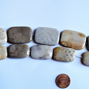 Natural coral fossil rectangle beads 30mm/35mm, Petrified Fossil Coral beads, Natural Gemstone. Focal beads. Vintage stock from 2000&#39;