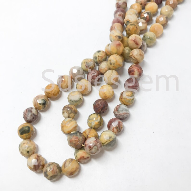 Crazy lace agate faceted round beads 8mm, Mexican Crazy lace agate, Full strand 16'' image 3