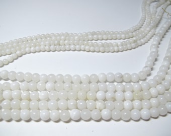 Cuentas redondas de concha de perla de marfil, Cuentas sueltas redondas blancas de 4 mm/6 mm, Cadena completa de 16 pulg.
