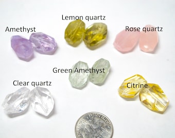 Genuine gemstone faceted nugget. 20mm Amethyst/Green amethyst/Rose quartz/Lemon quartz/Citrine/Clear Crystal nuggets. Focal pieces.