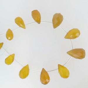 Yellow chalcedony pear beads, Brown chalcedony teardrop beads, Graduated, Faceted, Gemstone, 11 beads image 3