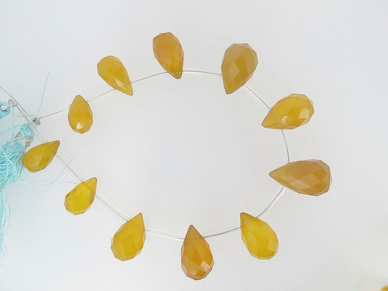 Yellow chalcedony pear beads, Brown chalcedony teardrop beads, Graduated, Faceted, Gemstone, 11 beads image 3