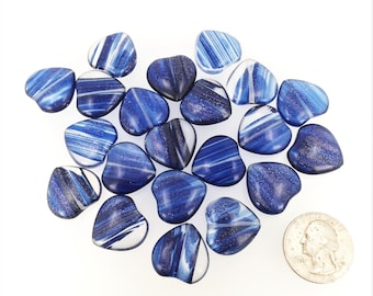 Dark blue Rutilated Quartz heart beads 20mm. Shimmering heart beads. Jewelry making. DIY loose beads Six beads
