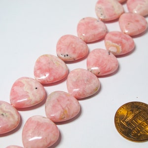 Pink Rhodochrosite heart beads. Genuine gemstone beads. 15mm pink heart beads. Two beads/ Ten beads. Vintage stock from 2000&#39;