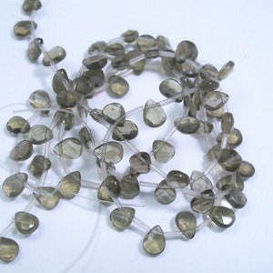 Smoky quartz faceted flat teardrop beads 6x9mm. Light brown crystal small teardrop beads. Jewelry making