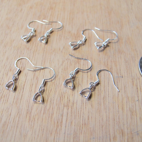 925 Sterling Silver Hook Earring/Pinch Bail Earring/ Ear Wire For Crystal Stones Beads/Silver Dangle/Earrings Findings.